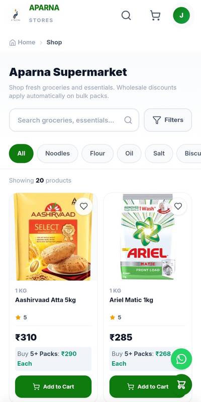 Aparna Stores E-Commerce mobile screen preview