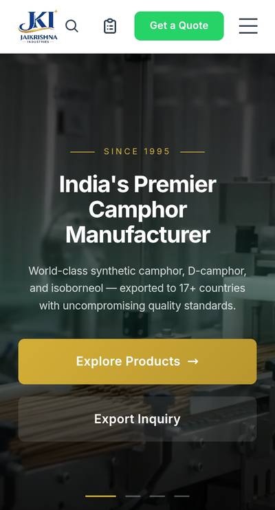 Kalasam Jaikrishna Industries chemical and camphor manufacturing export website